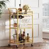 TUTOTAK Bar Cart, Home Bar Serving Cart with 3-Tier Mirrored Shelf, Wine Cart, Mobile Kitchen Shelf, Gold BC01BB034 view 1