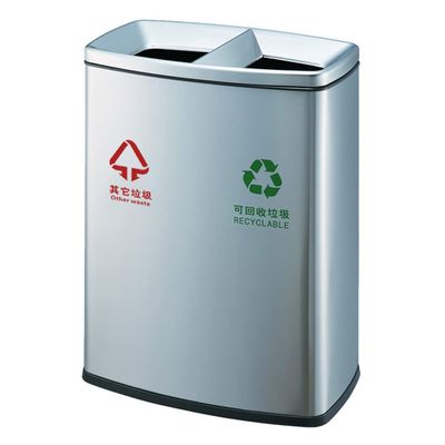 DAMEINV Commercial Square Waste Container Metal Trash Can with Liner Indoor Trash Cans Stainless Steel Garbage Bin for Residential Commercial Use (Silver 78X33X58CM)