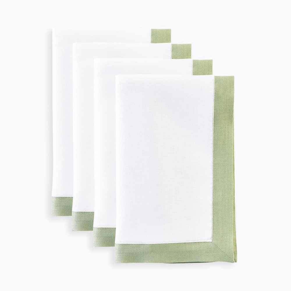 Solino Home Linen Cloth Napkins Set of 4-100% Pure Linen Sage Green and White Dinner Napkins 20 x 20 Inch for Winter, Spring, Easter, St Patricks Day - Classic, Handcrafted and Machine Washable