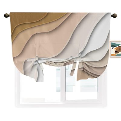 ARTSHOWING Tie Up Curtain for Windows Adjustable Balloon Shade Modern Abstract Lines Ombre Khaki Valance Curtains Rod Pocket Tie-up Curtain Valance for Kitchen Living Room, 42"X63"