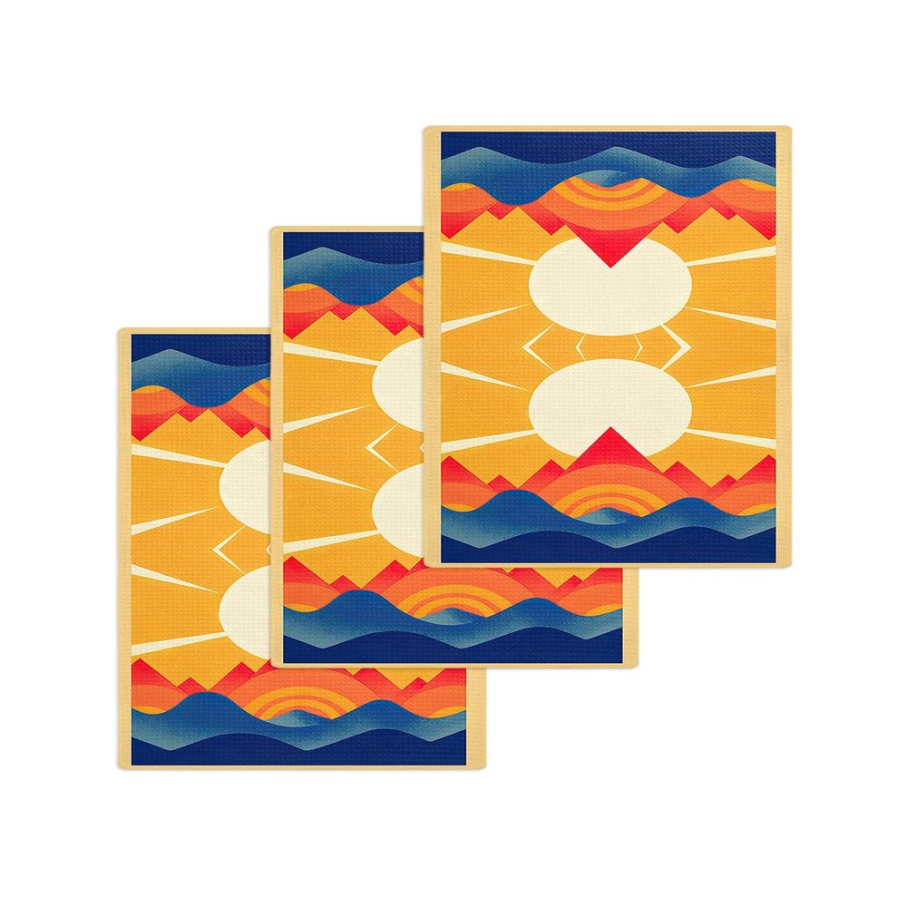 Abstract Mountain Light Dish Towels Waffle Kitchen Towels Set, Absorbent Quick Drying Towel Cleaning Hand Painting Yellow Sun Hand Towels for Bathroom 3 Pack Dish Cloths 15.7"x23.6"