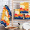 Abstract Mountain Light Dish Towels Waffle Kitchen Towels Set, Absorbent Quick Drying Towel Cleaning Hand Painting Yellow Sun Hand Towels for Bathroom 3 Pack Dish Cloths 15.7"x23.6" view 2