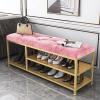 Junpllvic Modern Shoe Rack,Luxurious Entryway Bench with Boots Storage,Soft Upholstered Shoe Bench Shoe Rack Bench,Modern Shoe Storage Bench Entry Shoe Organizer Furniture-Pink Velvet 80x35x45cm view 1