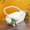 MEUMITY 2Pcs Flower Girl Basket Handmade Rattan Basket with Handle Flower Girl Baskets for Weddings Foldable Handle and Artificial Stain Flower Basket for Wedding Ceremony Party Decoration view 3
