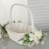MEUMITY 2Pcs Flower Girl Basket Handmade Rattan Basket with Handle Flower Girl Baskets for Weddings Foldable Handle and Artificial Stain Flower Basket for Wedding Ceremony Party Decoration view 4
