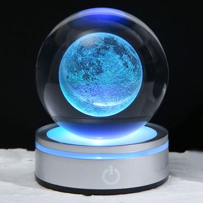 Goutangen 3D Crystal Ball Moon with LED Lamp Base, Space Decor Night Light Snow Globe Unique Astronomy Universe Gifts for Adults Kids Teacher Mom Boy&Girlfriend on Birthday Graduation-3.15in.