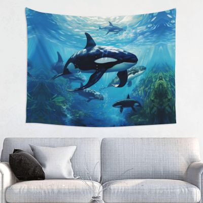 SSIMOO Killer Whales Swim Along Print Wall Hanging Artistic Decorative Tapestry,For Home,Kitchen Home Decoration