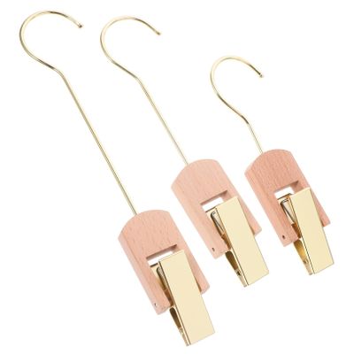 WHAMVOX 3pcs Solid Wood Hook Clip for Laundry Boot Hanger Scarves Hangers Household Clothes Clamp Versatile