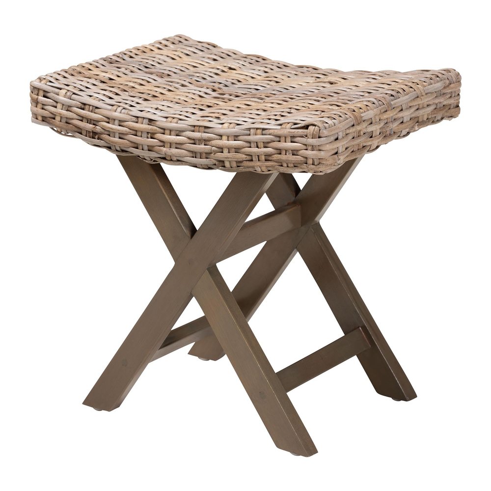 bali & pari Hayate Natural Rattan Ottoman Footstool, Kubu Grey