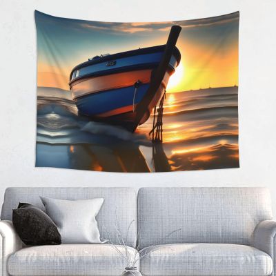 ZISHAK Boat Beach Sunrise Time Nautical Print Aesthetic Artistic Decoration Tapestry For Home Interiors All-Season,Versatile