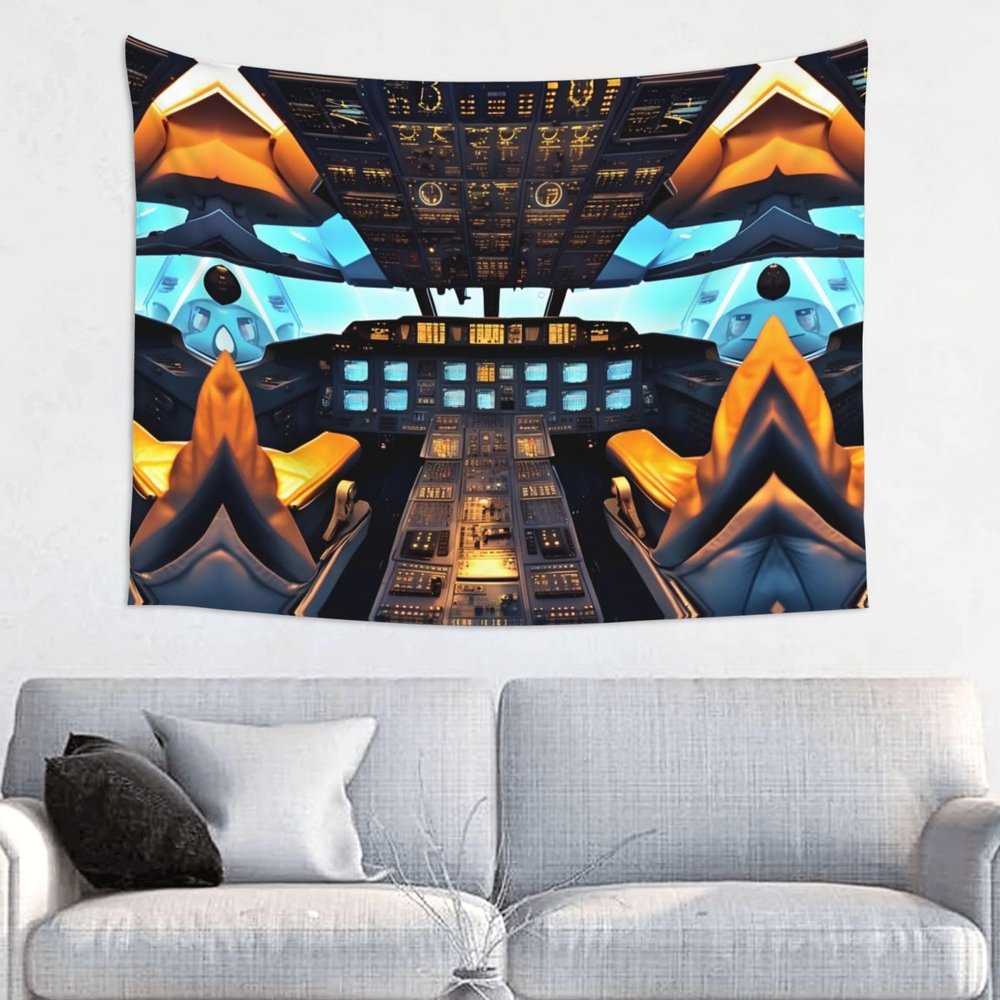 ZISHAK Airplane Cockpit Print Art Decor Tapestry,Perfect For Home Decorations,Wall Disguise,Festival Settings