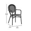 Flash Furniture Lourdes Indoor/Outdoor Commercial Thonet Bistro Stack Chair - Curved Arms - Black/White PE Rattan Back and Seat - Black Metal Frame - Set of 2 view 2