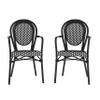 Flash Furniture Lourdes Indoor/Outdoor Commercial Thonet Bistro Stack Chair - Curved Arms - Black/White PE Rattan Back and Seat - Black Metal Frame - Set of 2 view 3