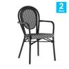 Flash Furniture Lourdes Indoor/Outdoor Commercial Thonet Bistro Stack Chair - Curved Arms - Black/White PE Rattan Back and Seat - Black Metal Frame - Set of 2 view 4