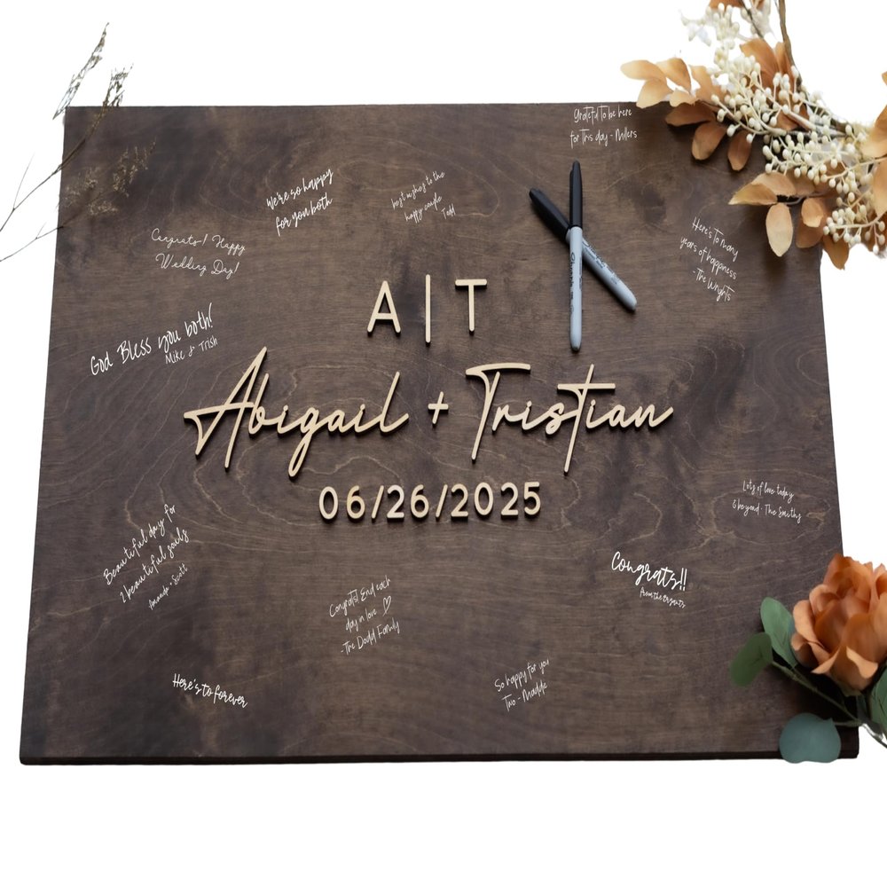 Personalized Last Name Guest Book, Unique Guest Book Sign, Custom Alternative Guest Book, Wooden Guest Book, Wedding Ceremony Guestbook Sign (Design 9)