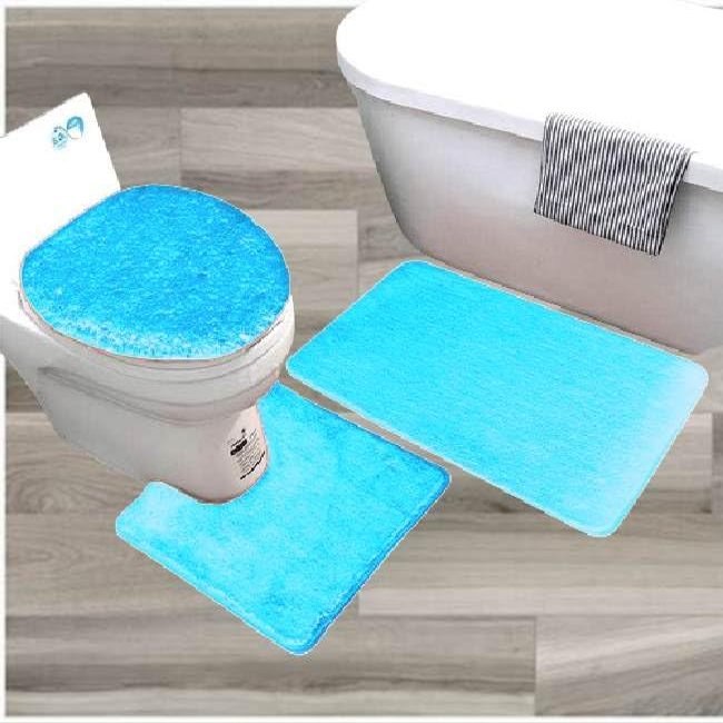 Gorgeous Home LINEN 3 Piece Bathroom Floor Bath Mats Rugs Set with Lid Cover Non-Skid Absorbent Solid #6 (Turquoise Aqua)