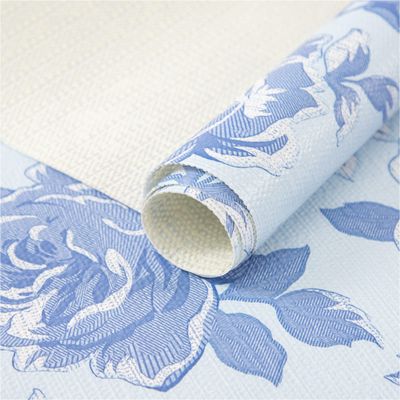 FIFTY FEET 18X96 Inch Shelf Liner for Kitchen Cabinets, PVC Drawer Liner for Dresser Non-Slip Bathroom, Non-Adhesive Cabinet Liner Washable (Blue Flower)(9 Roll)