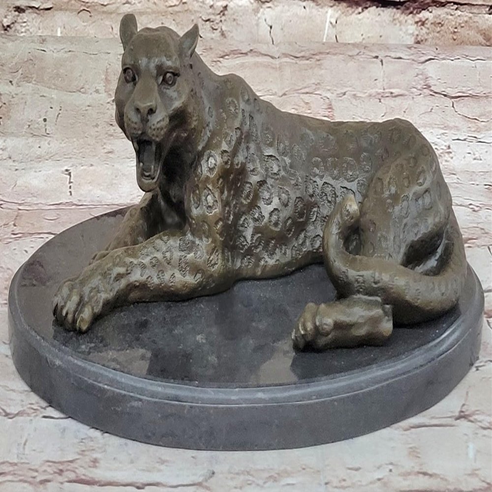 Milo`s Jaguar on Marble Base - Handcrafted Bronze Statue for Man Cave Decoration Home Handmade Art by Classy Bronze