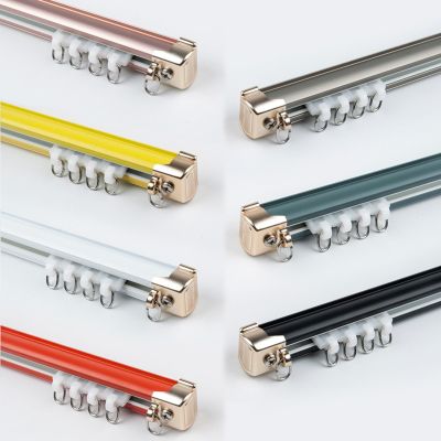 YAVVAY Curtain Track System, Heavy Aluminum Curtain Rod, Room Divider Track Set, 3.3ft-19.4ft, With Roller And Installation Hardware, Ceiling/Wall Mount(E,200cm/6.6ft(2 * 100cm))