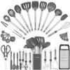 Kitchen Utensil Set-Silicone Cooking Utensils-33 Kitchen Gadgets & Spoons for Nonstick Cookware-Silicone and Stainless Steel Spatula Set-Best Kitchen Tools, Useful Pots (Grey) view 1