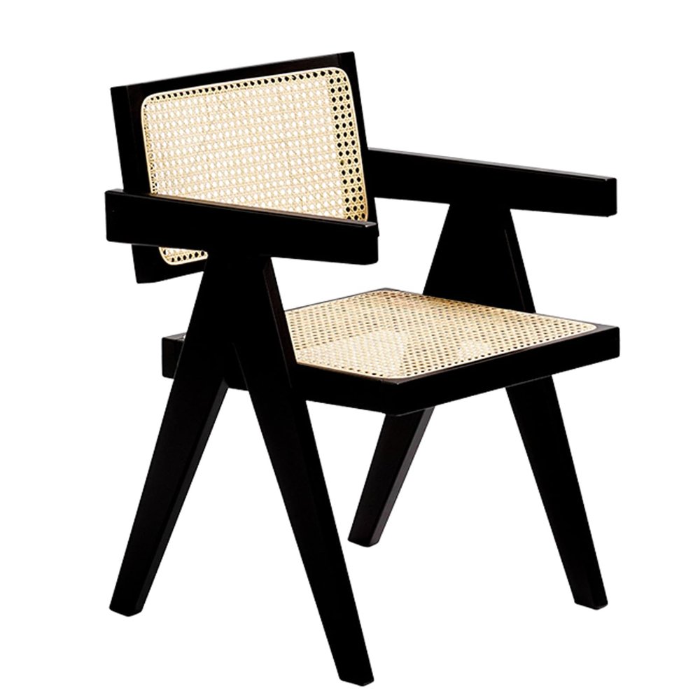 ESRADA Rattan Reading Chair for Bedroom Comfy Indoor Kitchen Dining Chair with Rattan Seat and Back Wood Chair for Home Living Room Farmhouse Restaurant Black