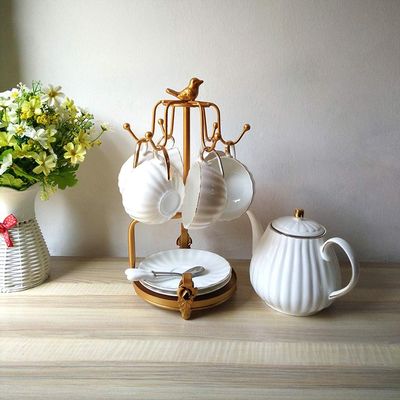 EliteBloom Vintage Iron Coffee Cup Holder Storage Rustic Tea Mug and Saucer Display Rack Kitchen Stand Organizer Drinkware Rack Holds 6 Cups