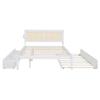Wood Bed Frame with Rattan Headboard Queen Size Platform Bed Frame with Drawers and Trundle Functional Bed with Sockets view 1