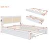Wood Bed Frame with Rattan Headboard Queen Size Platform Bed Frame with Drawers and Trundle Functional Bed with Sockets view 2