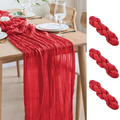 Asee'm 3PCS EasterTable Runner Cheesecloth 10FT Red Boho Gauze Fabric Rustic Sheer Cheese Cloth Runners for Valentine's Day Wedding Bridal Shower Party