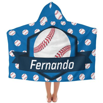 Yeshop Blue Baseball White Personalized Kids Hooded Bath Beach Towel,Beach Towel for Kids Birthday Boys Girls