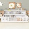 Brabrety Twin Floor Bed with Side Bookcase,Shelves,Solid Wood Frame with Safety guardrails, Suitable for Children and Teenagers' bedrooms (White#071) view 1