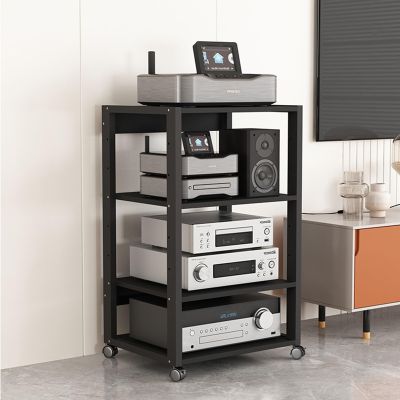 AErosx 4 Tier Media Storage Cabinet, Stereo Cabinet, Audio-Video Media Stand with Height-Adjustable Shelves, AV Cabinet Audio Rack with Universal Wheel for Meeting, Living, Recording Room (Color : A)