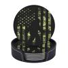 6 Pack American Flag Camo Leather Coaster with Holder for Drinks- Heat Resistant Non-Slip Funny Animal Coasters for Wooden Table Coffee Bar Kitchen Decor Housewarming, Set of 6 view 1