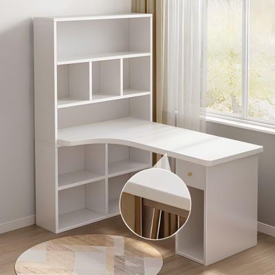 CraftThink Computer Desk, Wood Office Desk Sturdy Home Office with Open Cubes & Lots Storage Corner Desk in Modern Style for Home Bedroom Use, White 47" L x 23.5" W x 63" H
