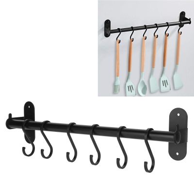 6 Hooks Storage Rack Wall Mounted Storage Holder Strong Load bearing Kitchen Utensil Rack Clother Hanger Punch 40cm for Kitchen