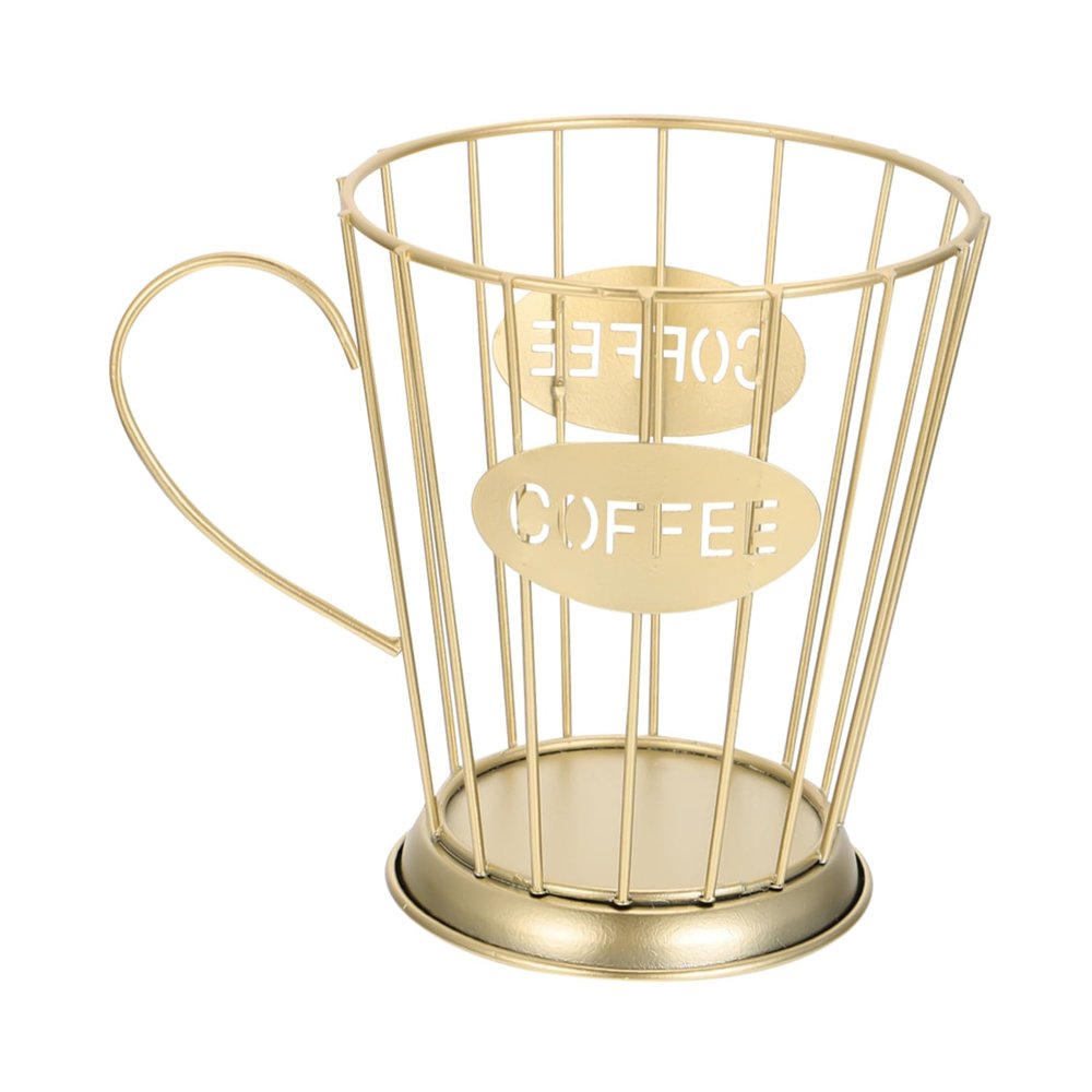 DECHOUS Coffee Capsule Storage Basket Stylish Cup-shaped Organizer for Coffee Small Gold Iron Design for Home Office and Use