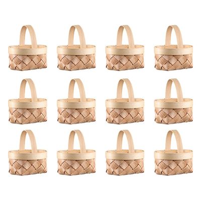 Mini Woven Baskets with Handles 12pcs Wood Chip Baskets Farmhouse for Wedding Party Favors Crafts