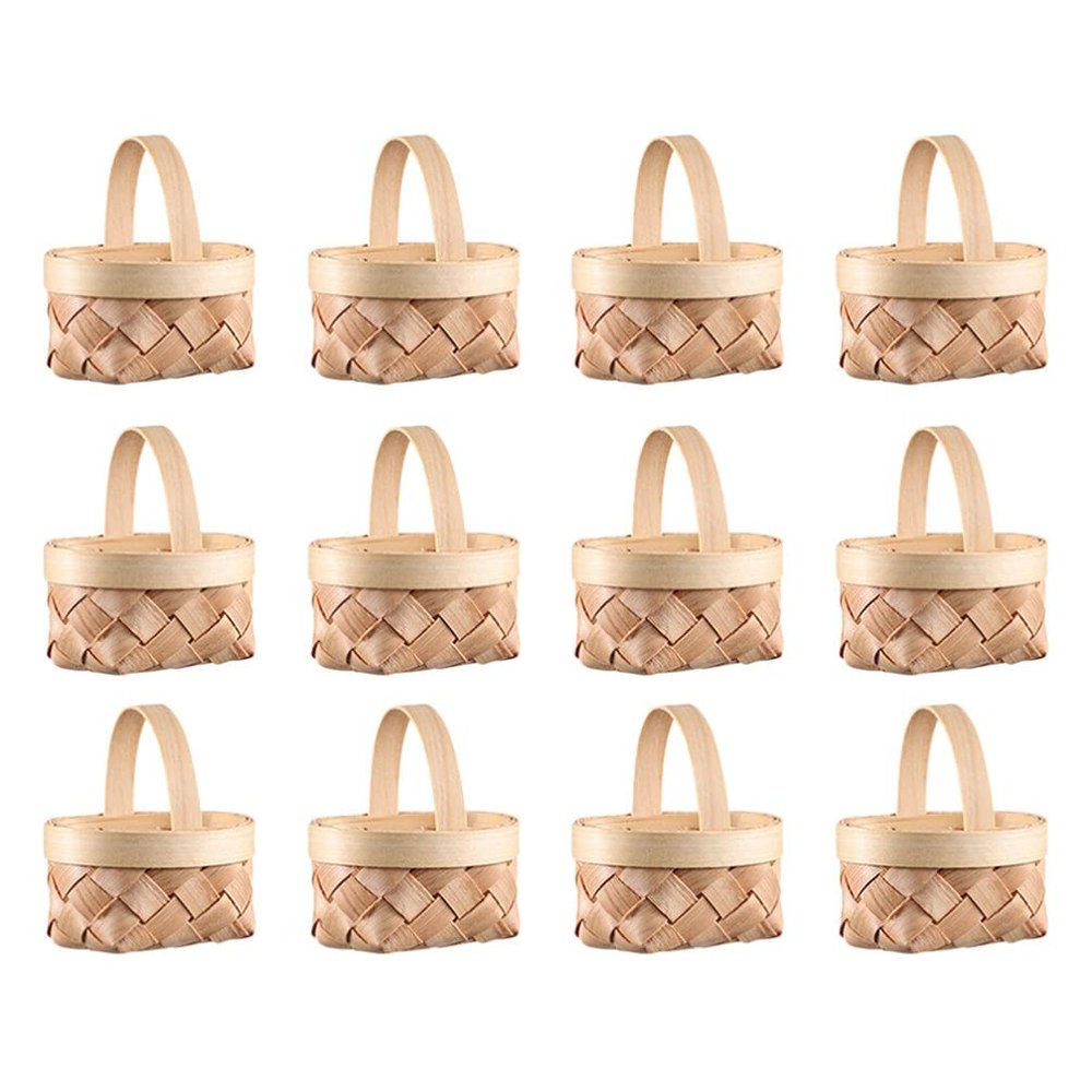Mini Woven Baskets with Handles 12pcs Wood Chip Baskets Farmhouse for Wedding Party Favors Crafts