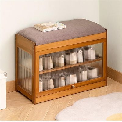 Bamboo Shoe Rack Stool, Shoe Storage Bench with Cushion, Shoe Cabinet with Bench, Modern Shoe Stool, Changing Shoes Utility Storage Rack Shelve for Entryway, Small Entry Bench ( Color : Brown , Size :
