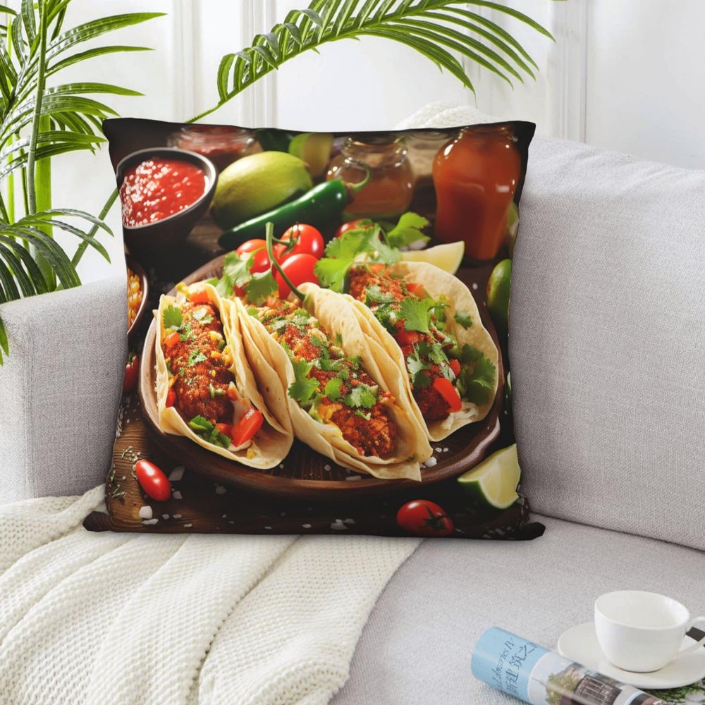 CSGJMYGS Throw Pillow Covers 18"x18" Mexican Food Pillow Covers Decorative Square Pillowcases Soft Cozy Cushion Cases for Home Living Room Sofa Couch Bed