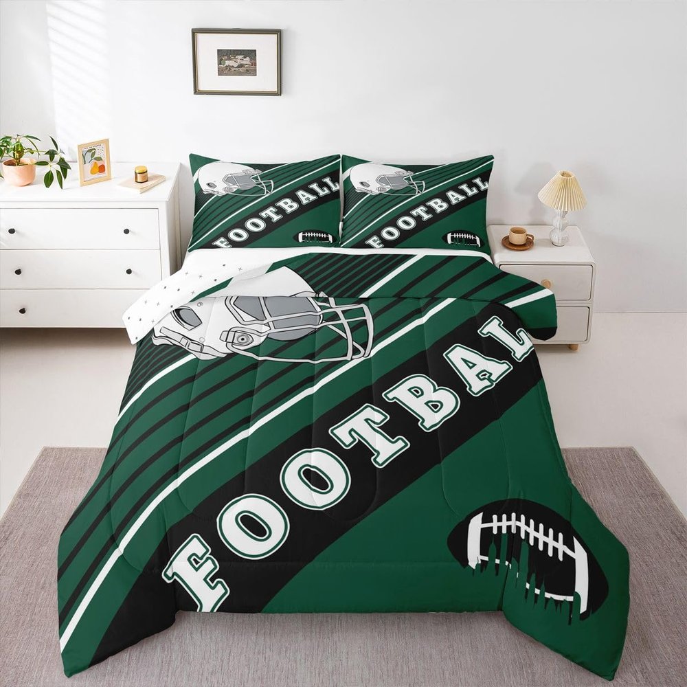 Erosebridal Gridiron Players Bedding Comforter Set Full 3Pcs - Boys Sports Seasonal Duvet Insert with 2 Pillowcases - Easter Gifts for Kids