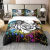 Erosebridal 100% Organic Cotton Sugar Skull Comforter Cover Queen Size Sketch Rose Duvet Cover Black Tie Dye Style Bedding Set Gothic Spooky Quilt Cover for Adults Men Women,Bedroom Decor 3Pcs view 1