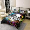 Erosebridal 100% Organic Cotton Sugar Skull Comforter Cover Queen Size Sketch Rose Duvet Cover Black Tie Dye Style Bedding Set Gothic Spooky Quilt Cover for Adults Men Women,Bedroom Decor 3Pcs view 2