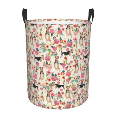 Laundry Hamper (Wire Fox Terrier Dogs Lovers Flower Floral Pattern) Foldable Waterproof Oxford With Handles Large Laundry Basket Clothes Storage Bin