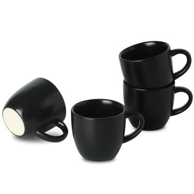 HASENSE Ceramic 3 OZ Espresso Cups, Porcelain Espresso Demitasse Cups Set of 4 for Double shot, Lungo and Ristretto, Tiny Italian Expresso Shot Coffee Mugs for Home and Office, Black