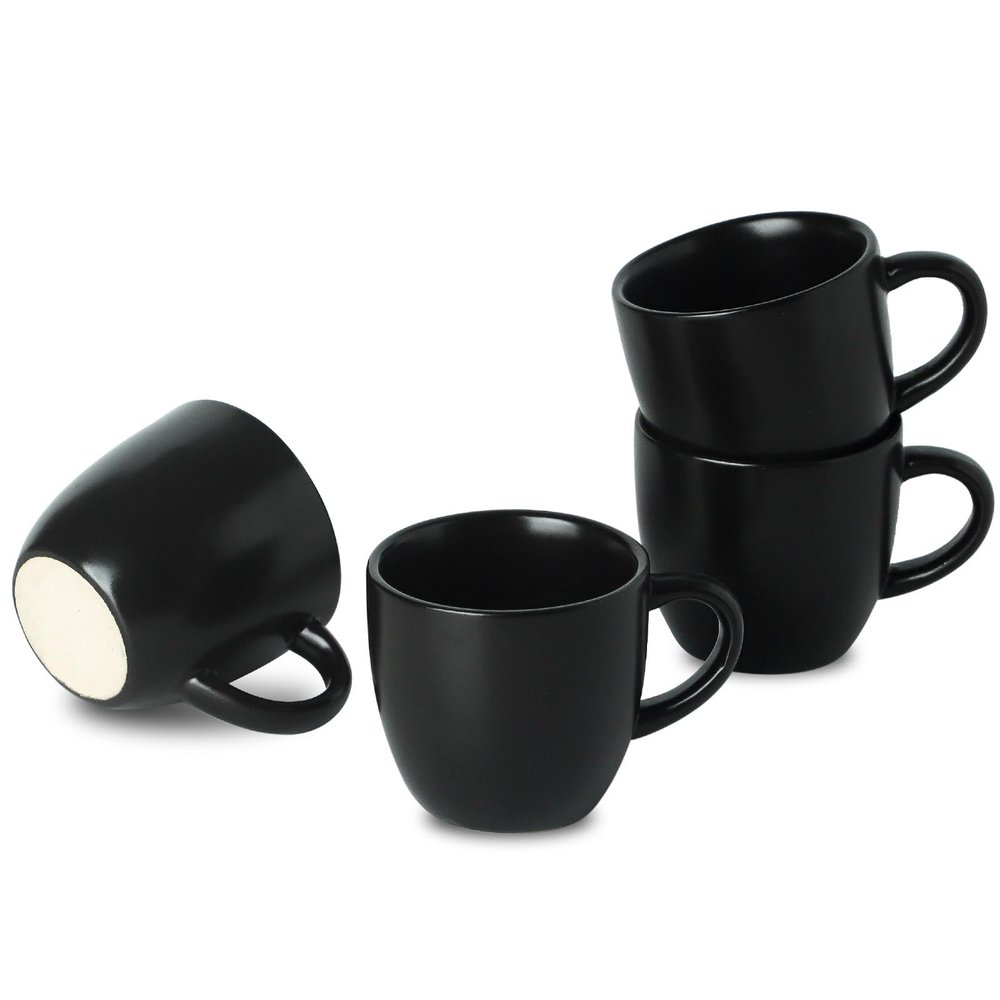 HASENSE Ceramic 3 OZ Espresso Cups, Porcelain Espresso Demitasse Cups Set of 4 for Double shot, Lungo and Ristretto, Tiny Italian Expresso Shot Coffee Mugs for Home and Office, Black