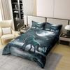 100% Natural Cotton Teens Howling Wolf Comforter Cover For Boys Adult Full Grey Wild Wolf Bedding Set Safari Animal Duvet Cover Woodland Night Sky Quilt Cover With Zipper Closure,Soft Warm 3Pcs view 2