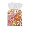 Psaytomey Tissue Box Covers Orange Flower Printed Square Cube Tissue Box Covers Modern Decorative for Bathroom Night Stand Office PU Leather Facial Paper Organizer view 1