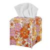 Psaytomey Tissue Box Covers Orange Flower Printed Square Cube Tissue Box Covers Modern Decorative for Bathroom Night Stand Office PU Leather Facial Paper Organizer view 2