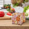 Psaytomey Tissue Box Covers Orange Flower Printed Square Cube Tissue Box Covers Modern Decorative for Bathroom Night Stand Office PU Leather Facial Paper Organizer view 4